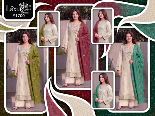 Design 1700 Laxuria Trendz Roman Pakistani Readymade Suits Supplier