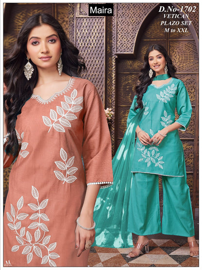 Design 1701-1706 Maira Vatican Silk Readymade Plazzo Style Suits Manufacturer Gujarat