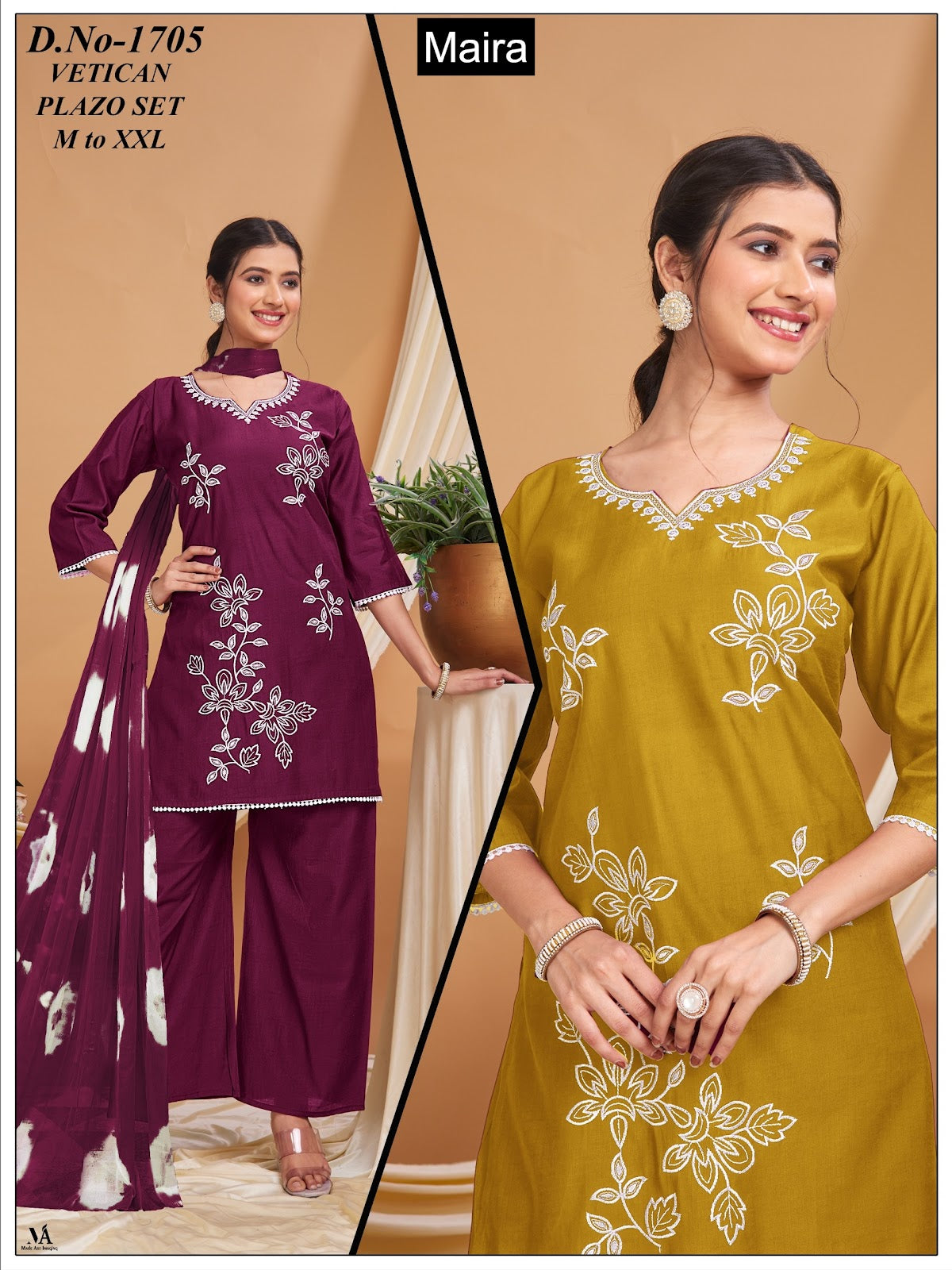 Design 1701-1706 Maira Vatican Silk Readymade Plazzo Style Suits Manufacturer Gujarat