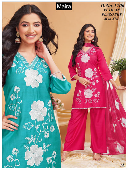 Design 1701-1706 Maira Vatican Silk Readymade Plazzo Style Suits Manufacturer Gujarat