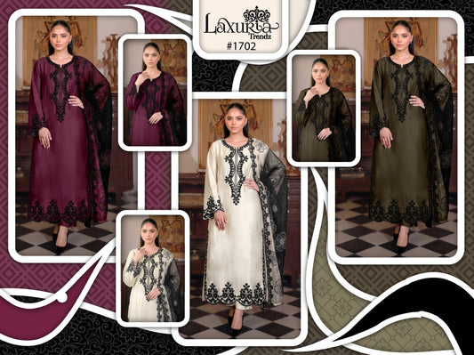 Design 1702 Laxuria Trendz Satin Pakistani Readymade Suits Wholesaler India