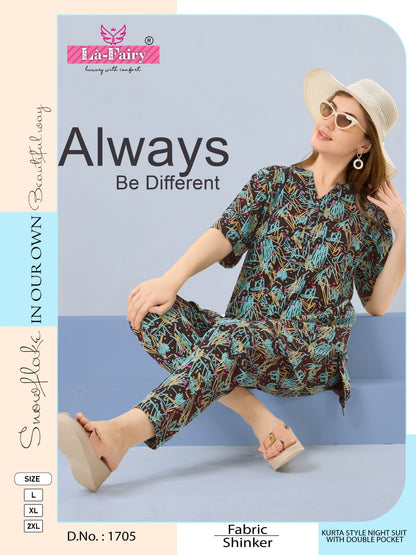 Design 1705 La Fairy Hosiery Kurta Night Suits Wholesaler