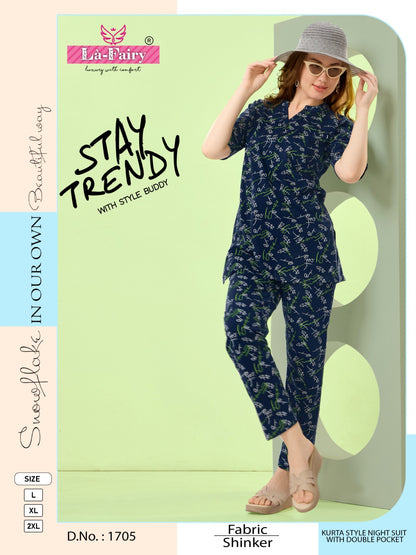 Design 1705 La Fairy Hosiery Kurta Night Suits Wholesaler