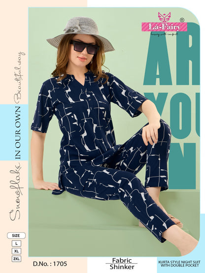 Design 1705 La Fairy Hosiery Kurta Night Suits Wholesaler