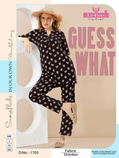 Design 1705 La Fairy Hosiery Kurta Night Suits Wholesaler