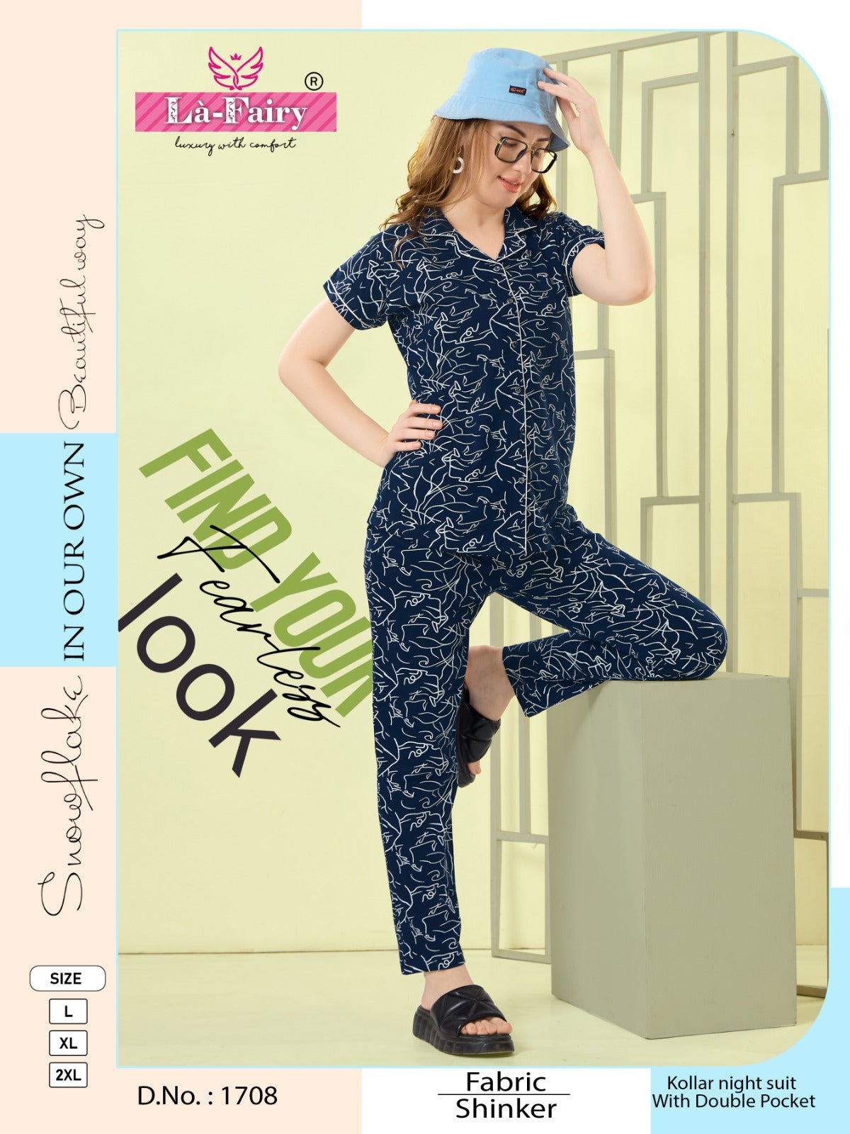 Design 1708 La Fairy Sinker Collar Night Suits Wholesale Price