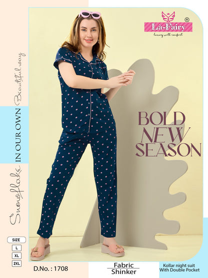 Design 1708 La Fairy Sinker Collar Night Suits Wholesale Price