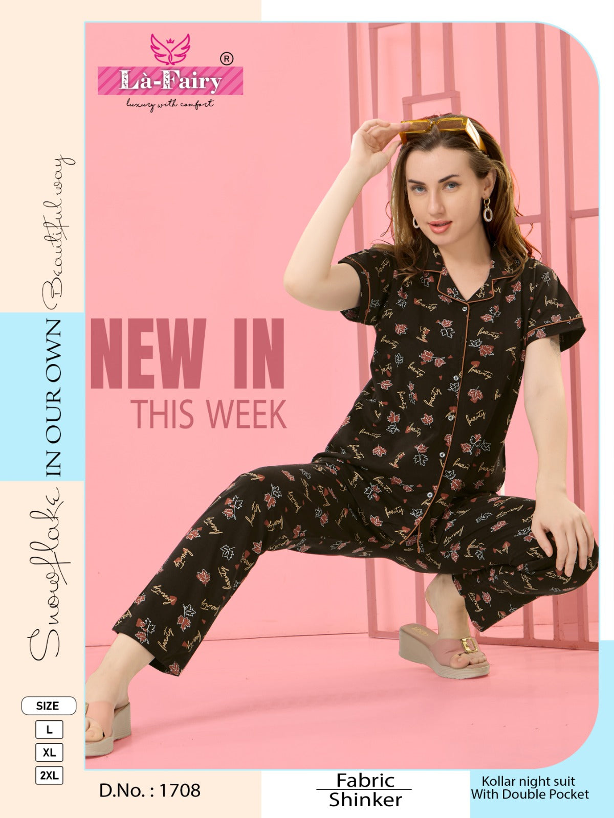 Design 1708 La Fairy Sinker Collar Night Suits Wholesale Price