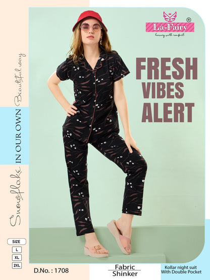 Design 1708 La Fairy Sinker Collar Night Suits Wholesale Price