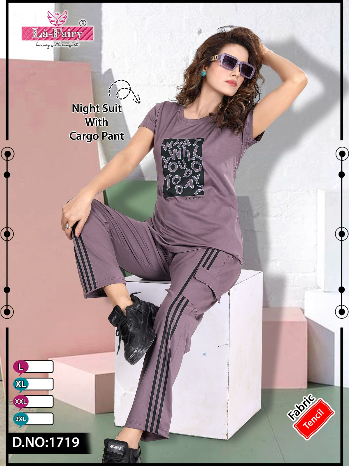 Design 1719 La Fairy Tencil Pyjama Night Suits Wholesaler India