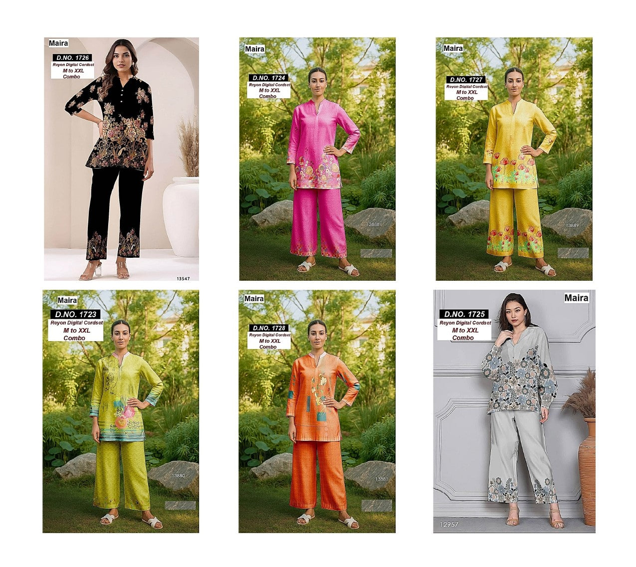 Design 1723-1728 Maira Rayon Co Ord Set Exporter Gujarat