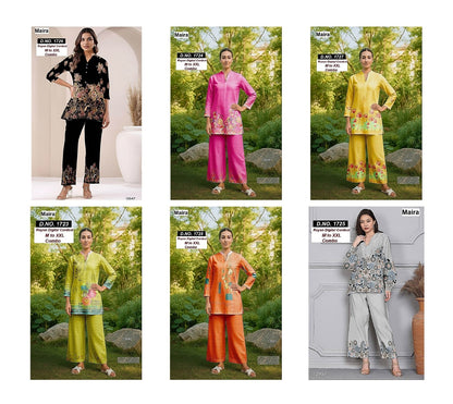 Design 1723-1728 Maira Rayon Co Ord Set Exporter Gujarat