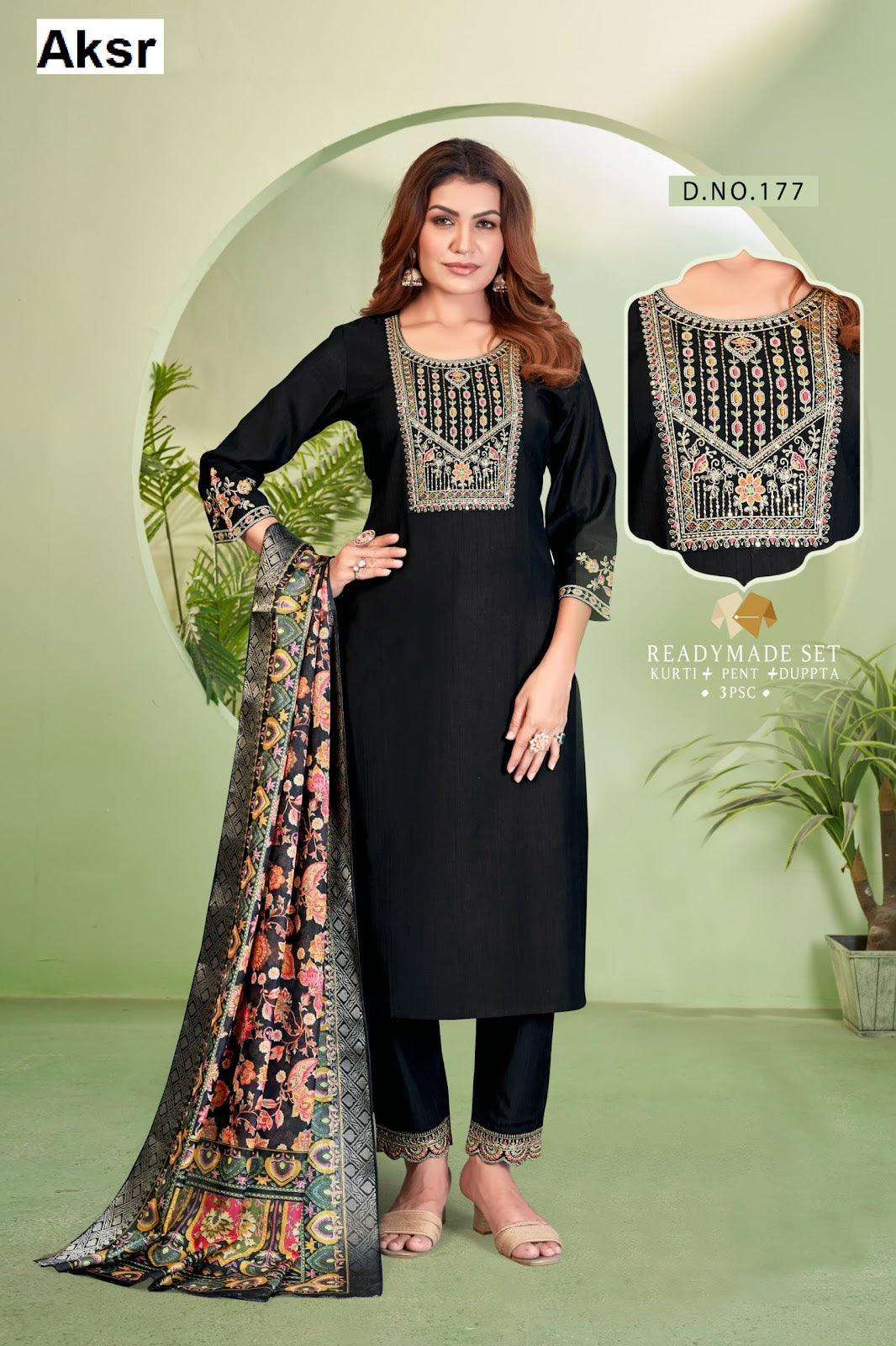 Design 173-177 Aksr Vetican Silk Readymade Pant Style Suits Wholesaler Gujarat