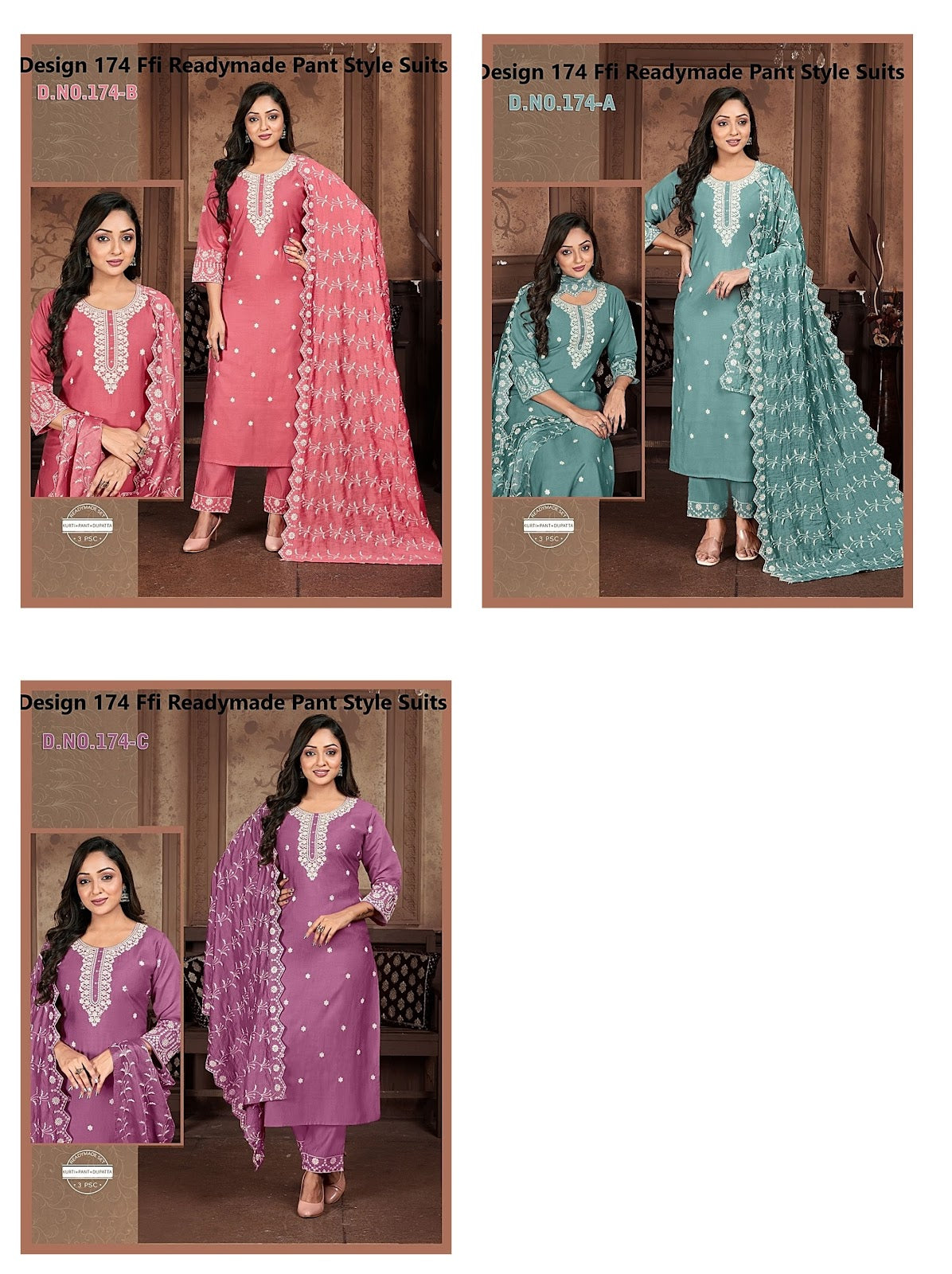 Design 174 Ffi Roman Silk Readymade Pant Style Suits Exporter India