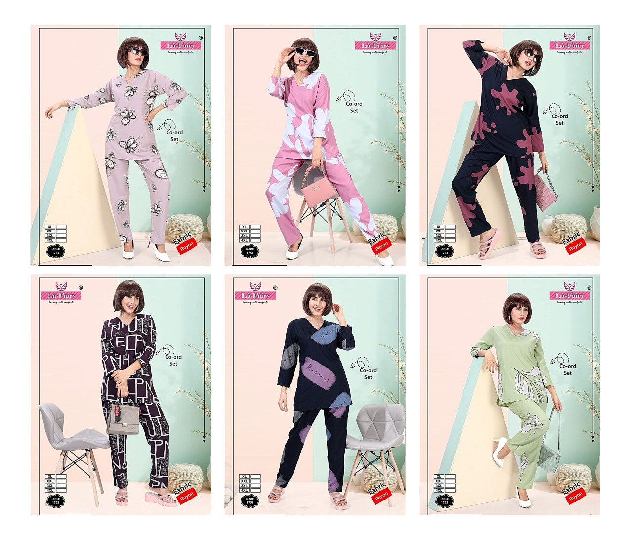 Design 1753 La Fairy Rayon 22Kg Co Ord Set Wholesaler India