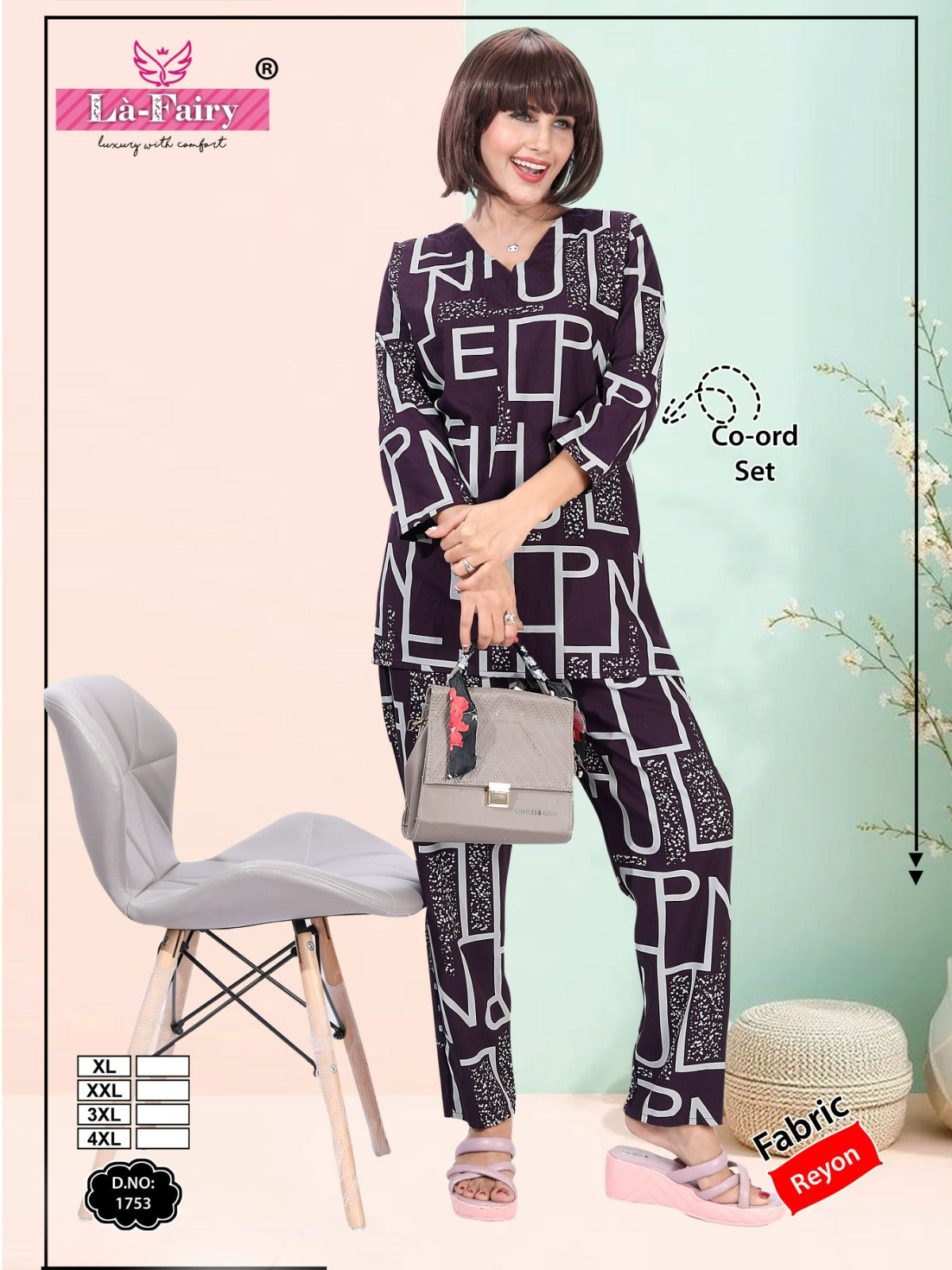 Design 1753 La Fairy Rayon 22Kg Co Ord Set Wholesaler India