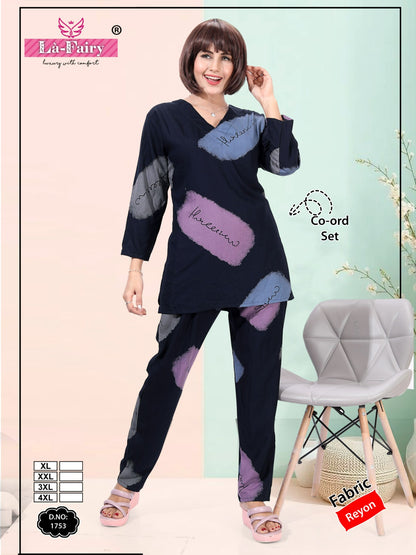 Design 1753 La Fairy Rayon 22Kg Co Ord Set Wholesaler India