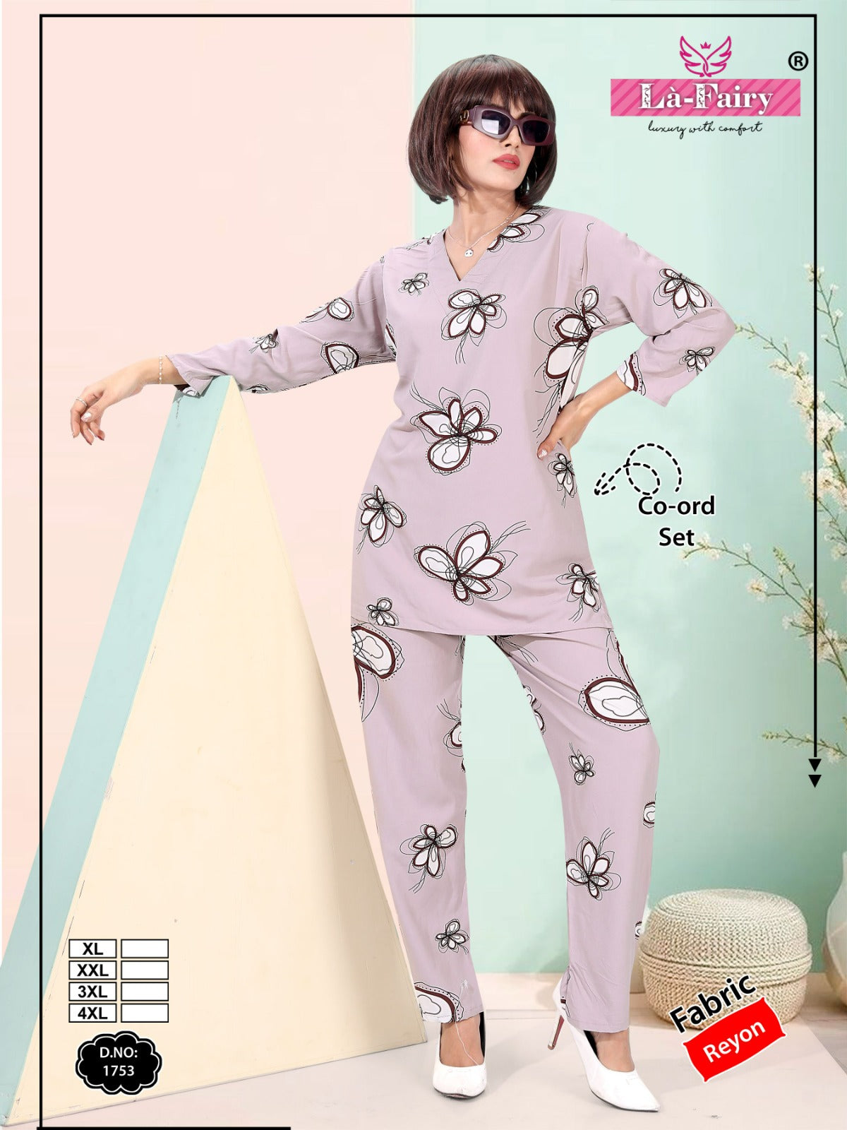 Design 1753 La Fairy Rayon 22Kg Co Ord Set Wholesaler India