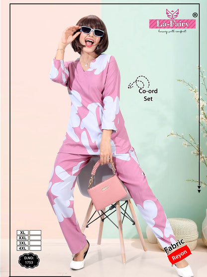 Design 1753 La Fairy Rayon 22Kg Co Ord Set Wholesaler India