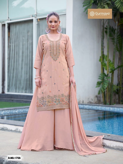 Design 1756 Gurmaya Aanchi Shimmer Readymade Plazzo Style Suits Supplier