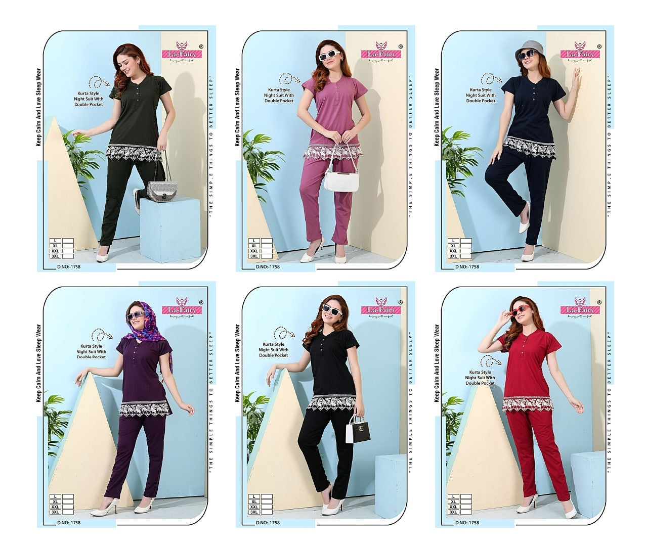 Design 1758 La Fairy Hosiery Kurta Night Suits Exporter Gujarat