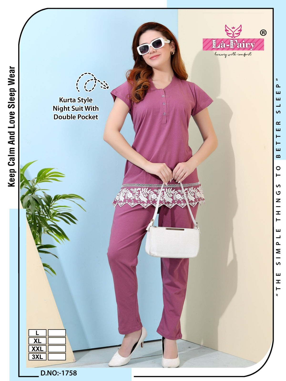 Design 1758 La Fairy Hosiery Kurta Night Suits Exporter Gujarat