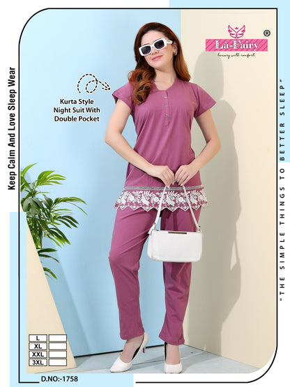 Design 1758 La Fairy Hosiery Kurta Night Suits Exporter Gujarat