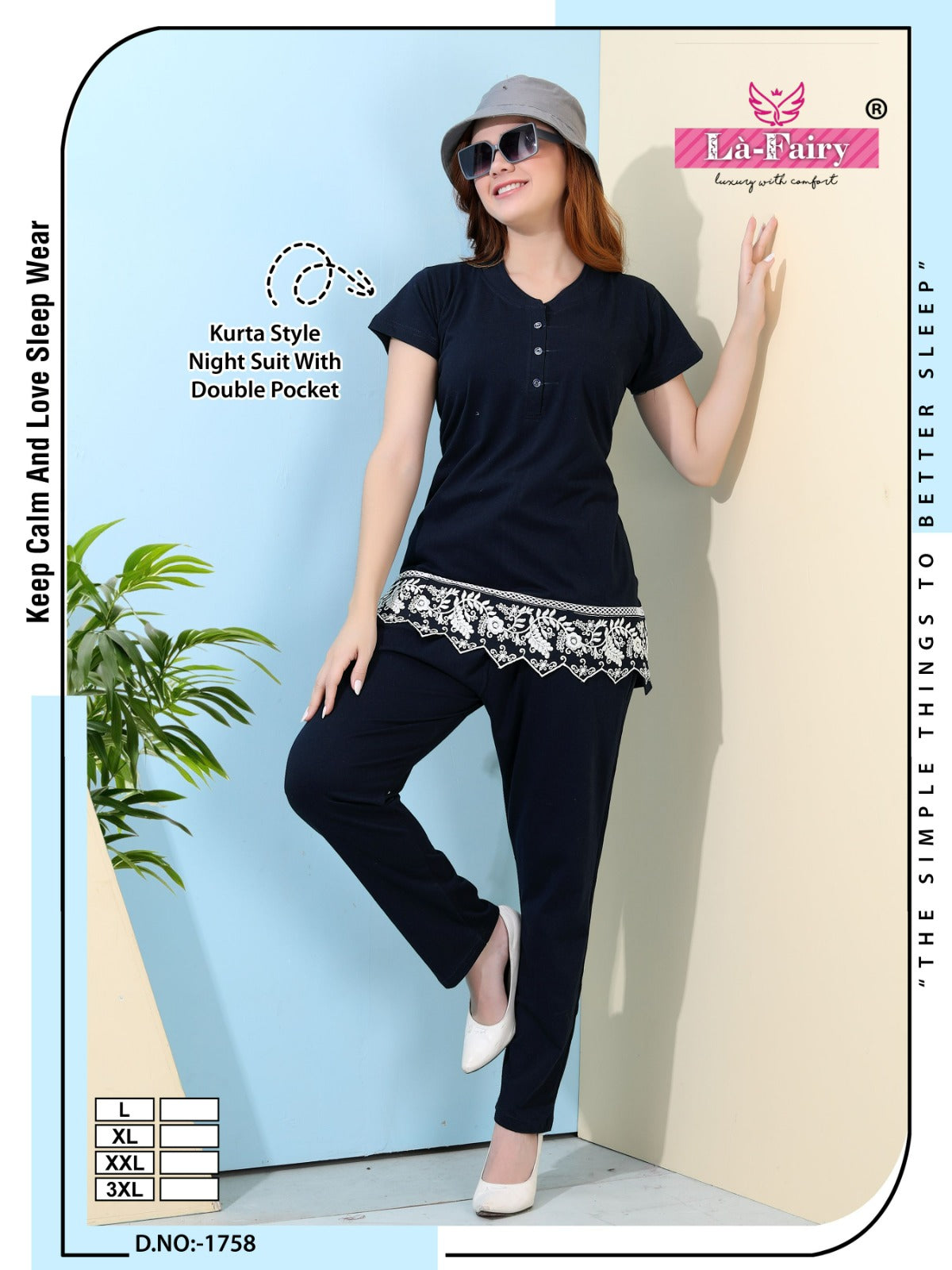 Design 1758 La Fairy Hosiery Kurta Night Suits Exporter Gujarat