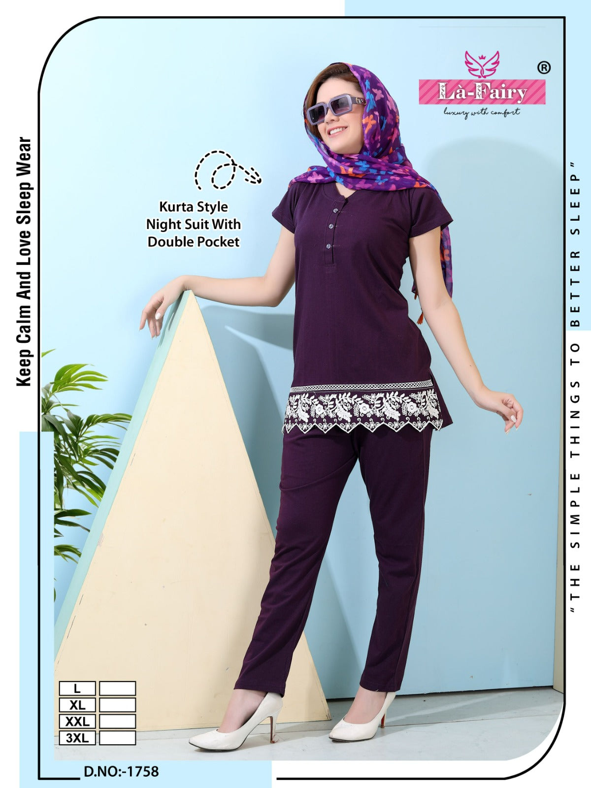 Design 1758 La Fairy Hosiery Kurta Night Suits Exporter Gujarat