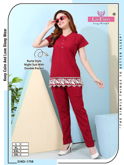 Design 1758 La Fairy Hosiery Kurta Night Suits Exporter Gujarat