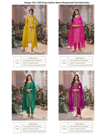 Design 1761-1765 Vinay Fashion Seerat Jacquard Readymade Pant Style Suits Exporter India