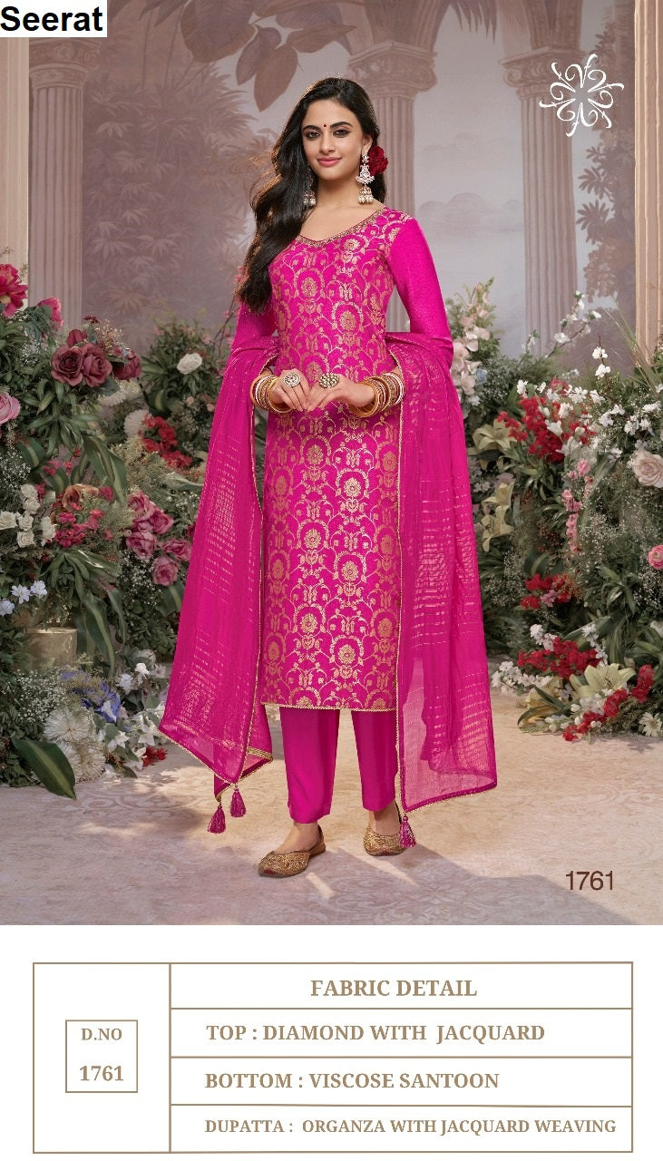Design 1761-1765 Vinay Fashion Seerat Jacquard Readymade Pant Style Suits Exporter India