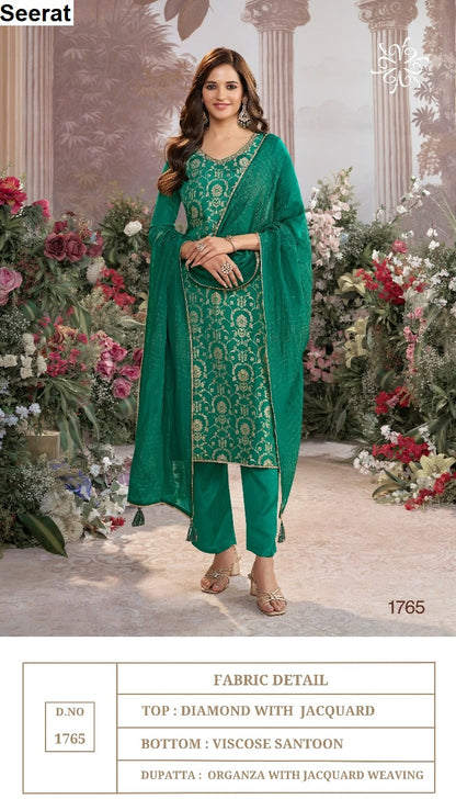Design 1761-1765 Vinay Fashion Seerat Jacquard Readymade Pant Style Suits Exporter India