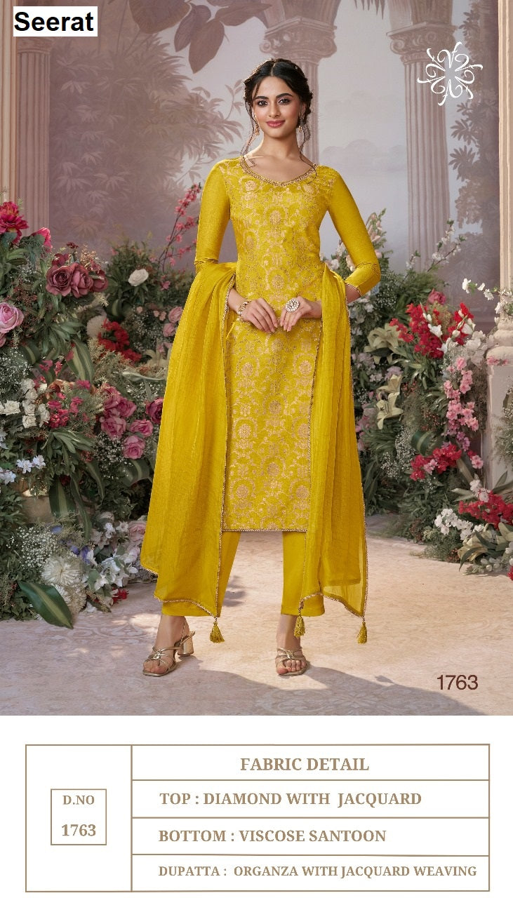 Design 1761-1765 Vinay Fashion Seerat Jacquard Readymade Pant Style Suits Exporter India