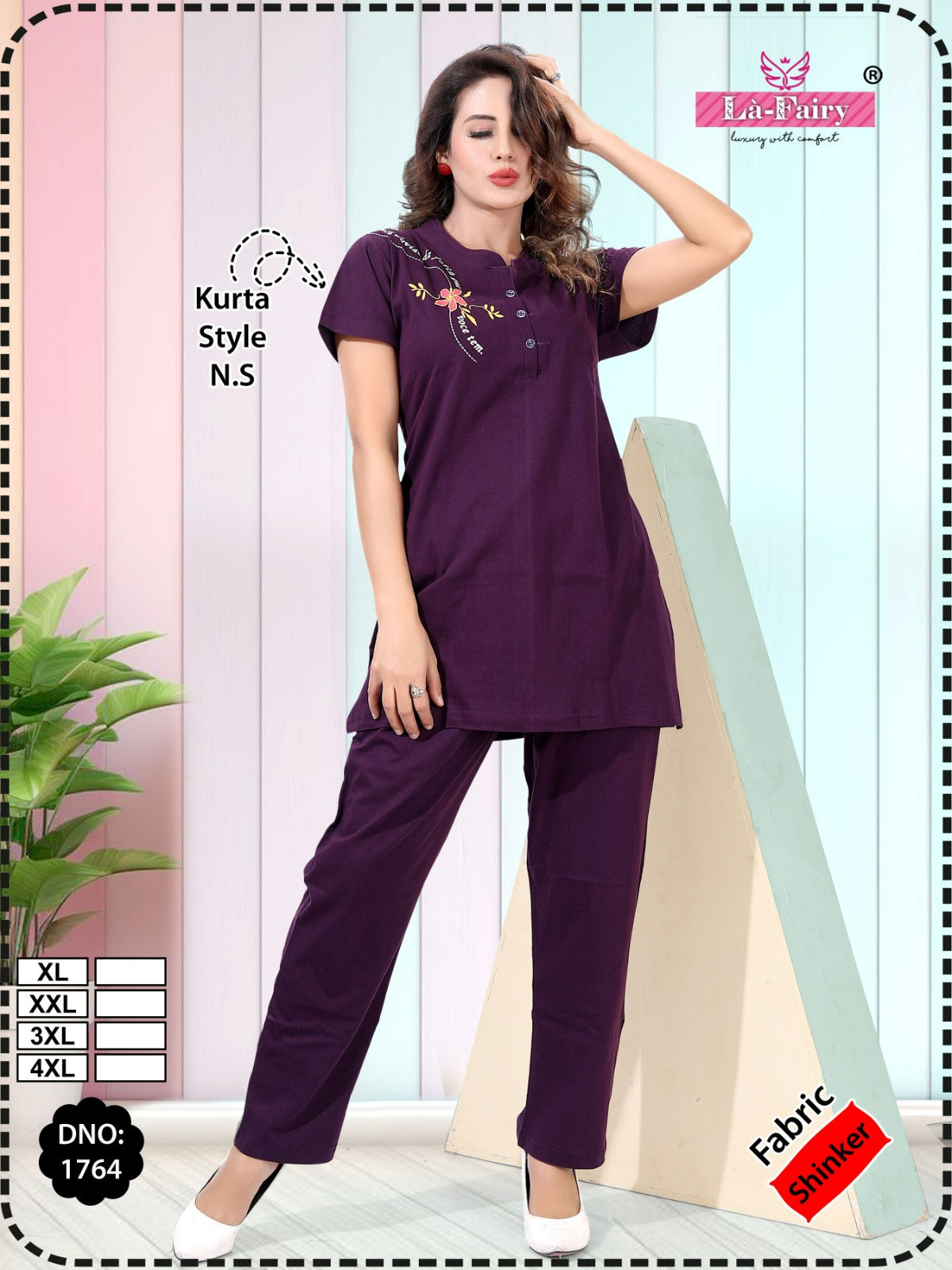 Design 1764 La Fairy Sinker Kurta Night Suits Wholesale
