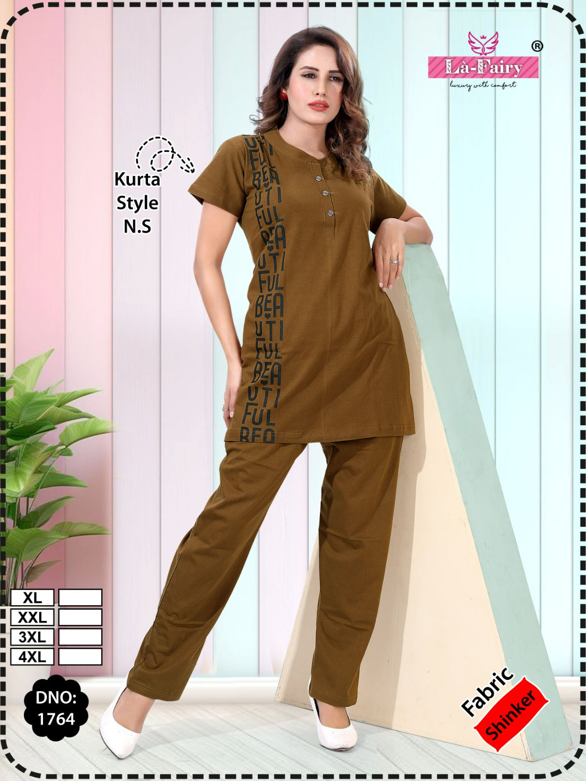 Design 1764 La Fairy Sinker Kurta Night Suits Wholesale