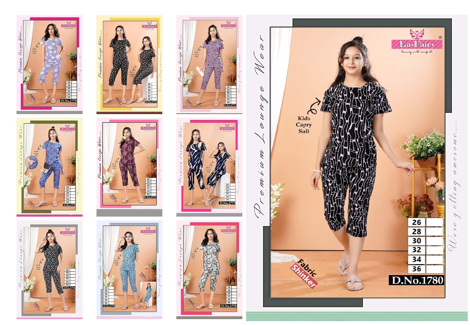 Design 1771-1780 La Fairy Hosiery Girls Capri Night Suits Manufacturer Gujarat