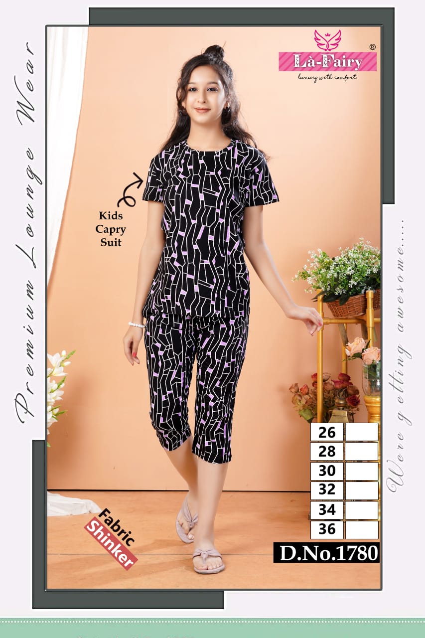 Design 1771-1780 La Fairy Hosiery Girls Capri Night Suits Manufacturer Gujarat