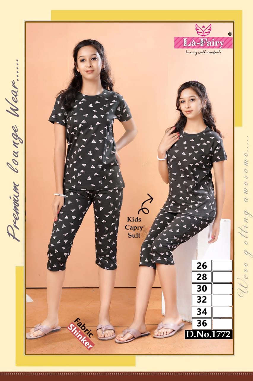 Design 1771-1780 La Fairy Hosiery Girls Capri Night Suits Manufacturer Gujarat