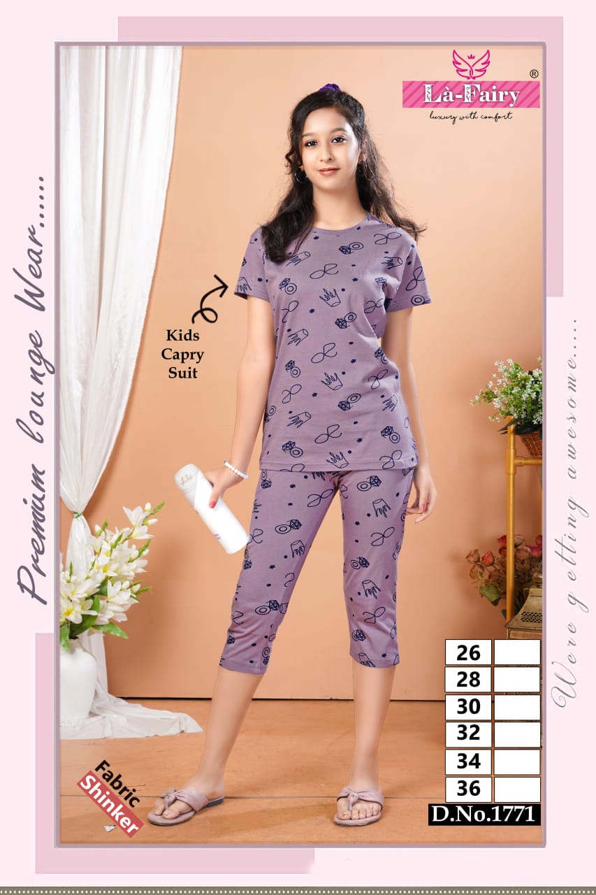 Design 1771-1780 La Fairy Hosiery Girls Capri Night Suits Manufacturer Gujarat
