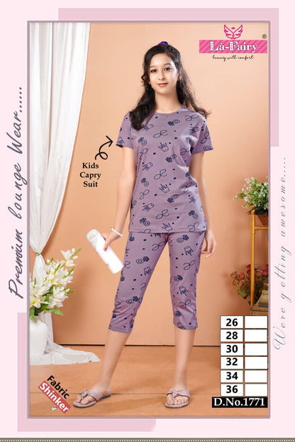 Design 1771-1780 La Fairy Hosiery Girls Capri Night Suits Manufacturer Gujarat