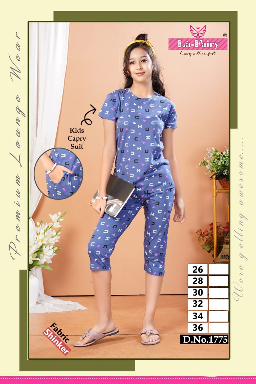 Design 1771-1780 La Fairy Hosiery Girls Capri Night Suits Manufacturer Gujarat