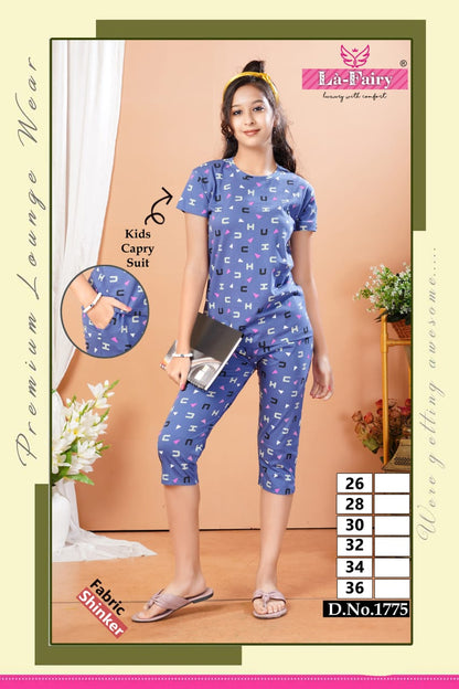 Design 1771-1780 La Fairy Hosiery Girls Capri Night Suits Manufacturer Gujarat