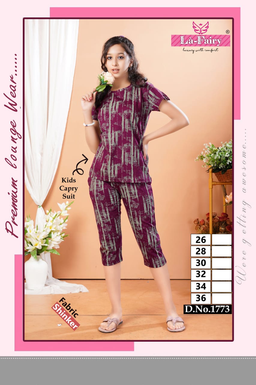 Design 1771-1780 La Fairy Hosiery Girls Capri Night Suits Manufacturer Gujarat