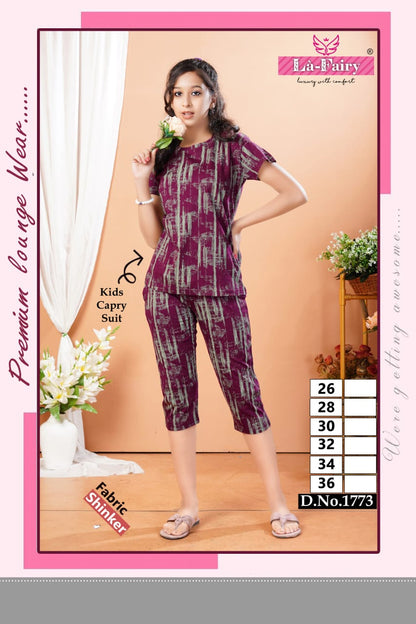 Design 1771-1780 La Fairy Hosiery Girls Capri Night Suits Manufacturer Gujarat