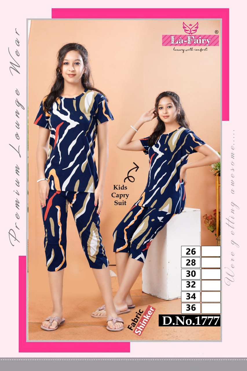 Design 1771-1780 La Fairy Hosiery Girls Capri Night Suits Manufacturer Gujarat
