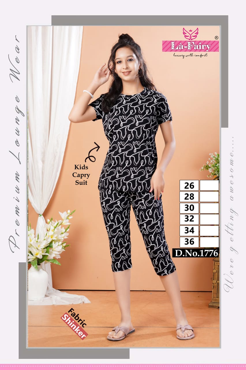 Design 1771-1780 La Fairy Hosiery Girls Capri Night Suits Manufacturer Gujarat