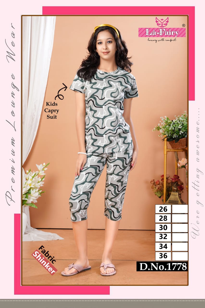 Design 1771-1780 La Fairy Hosiery Girls Capri Night Suits Manufacturer Gujarat
