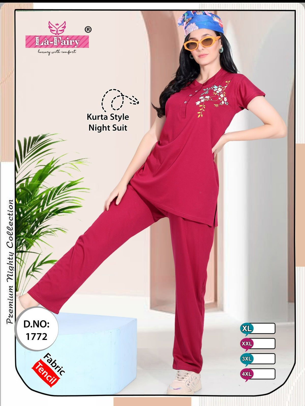 Design 1772 La Fairy Tencil Kurta Night Suits Exporter Gujarat