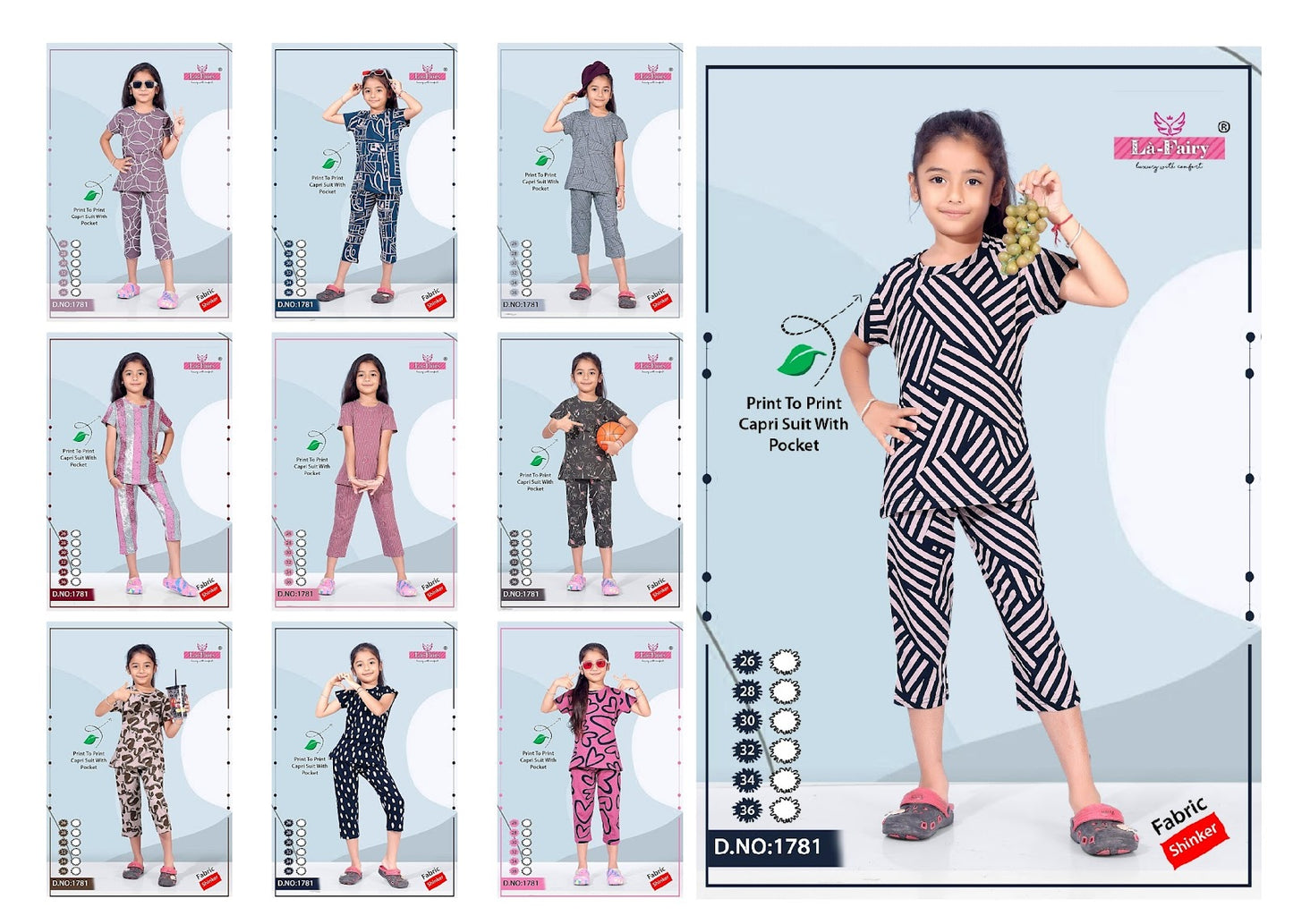 Design 1781 La Fairy Hosiery Sinker Girls Capri Night Suits Manufacturer Gujarat